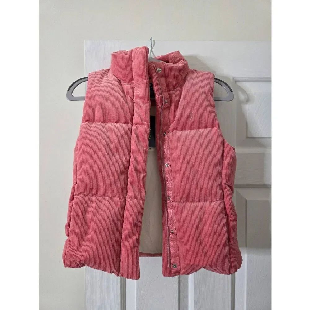 NWT Polo Ralph Lauren Girls Stretch Corduroy Down Puffer Vest Pink L (12~14)